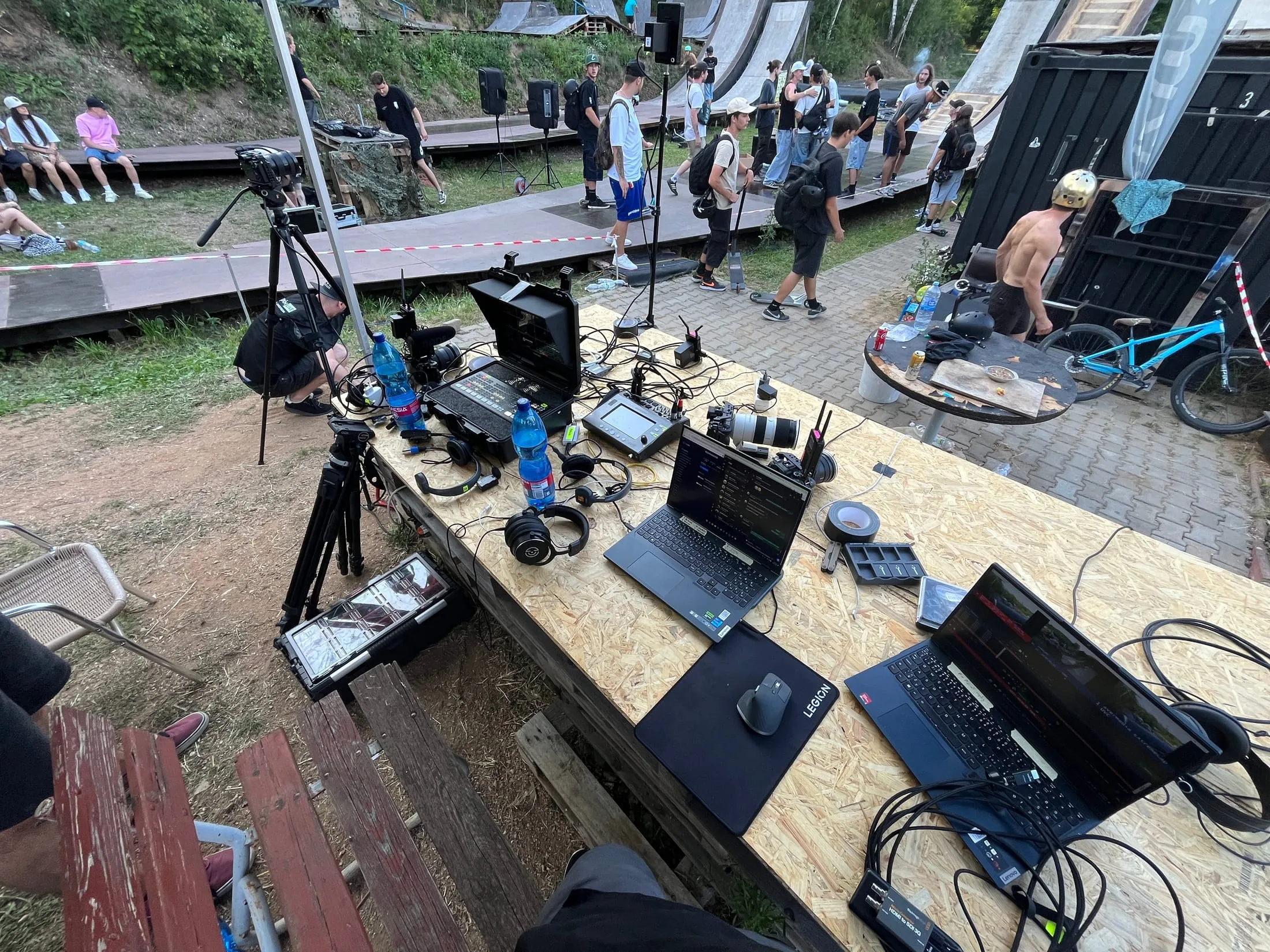 The broadcast position set up right beside the mega ramp